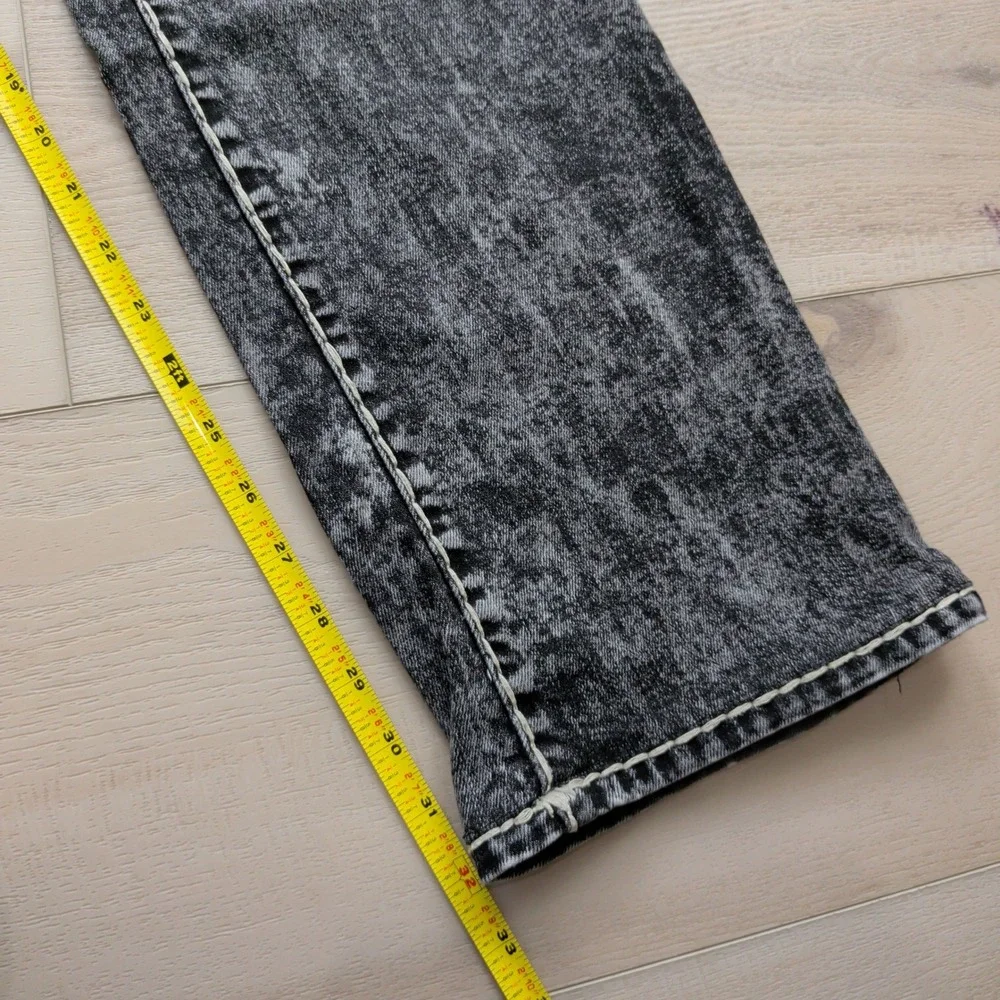 True Religion Ricky Relaxed Straight Jeans Mens 34 Black Acid Wash White Stitch